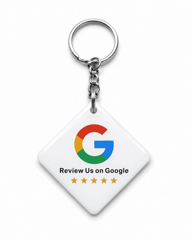 White square NFC review keychain